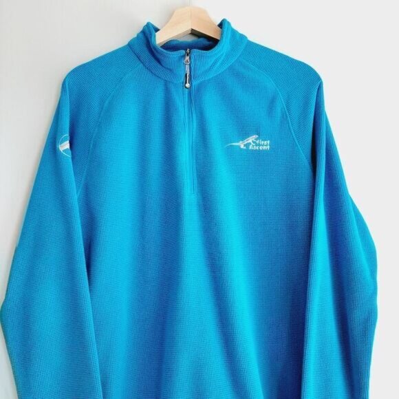 FIRST ASCENT Sweatshirt Waffle Texture Sweater Top Blue Sz XL - Picture 3 of 8